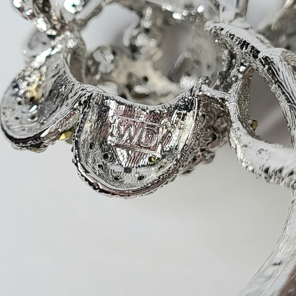 Worth & Douglas WD Signed Rhinestone AB Crystal Vintage Floral Pendant Brooch - Picture 8 of 8